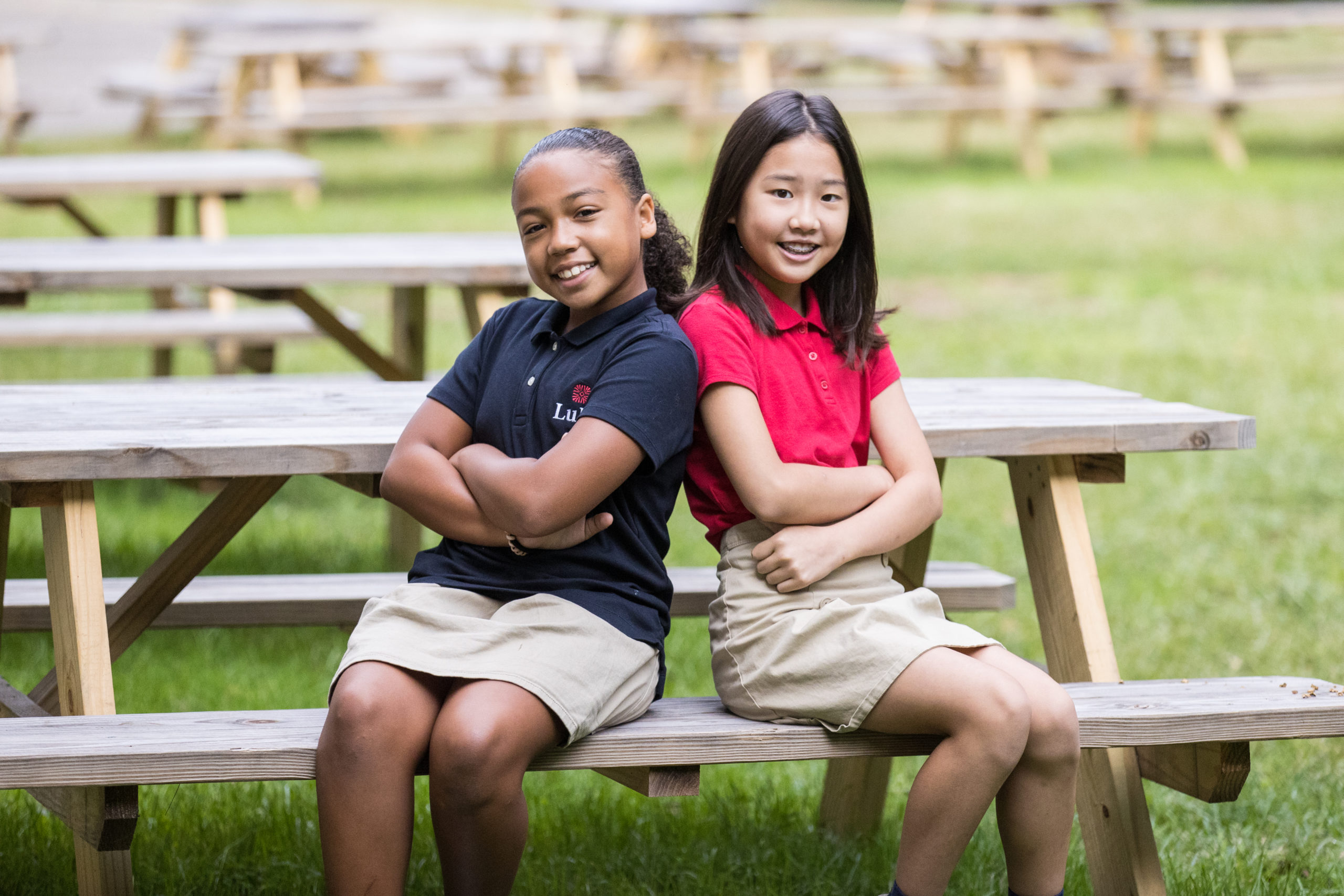 Middle School girls at a picnic table