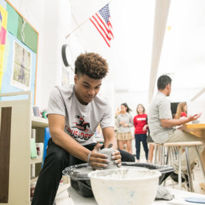 Ceramics students using the pottery wheel